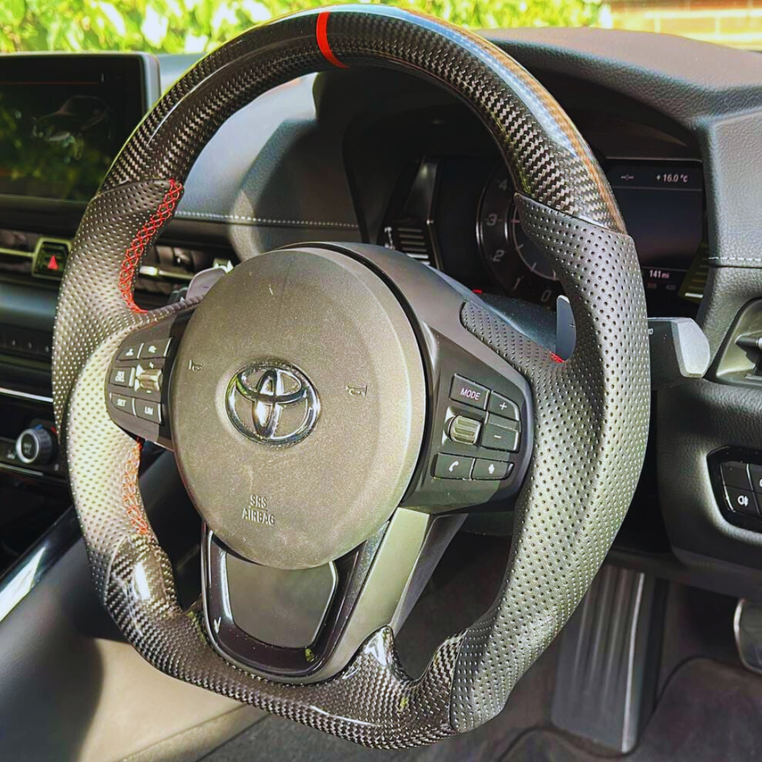 Toyota Supra A90 Carbon Fibre Steering Wheel (Red Stitching)