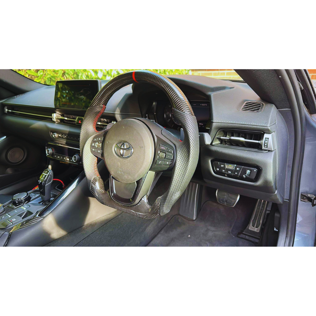Toyota Supra A90 Carbon Fibre Steering Wheel (Red Stitching)