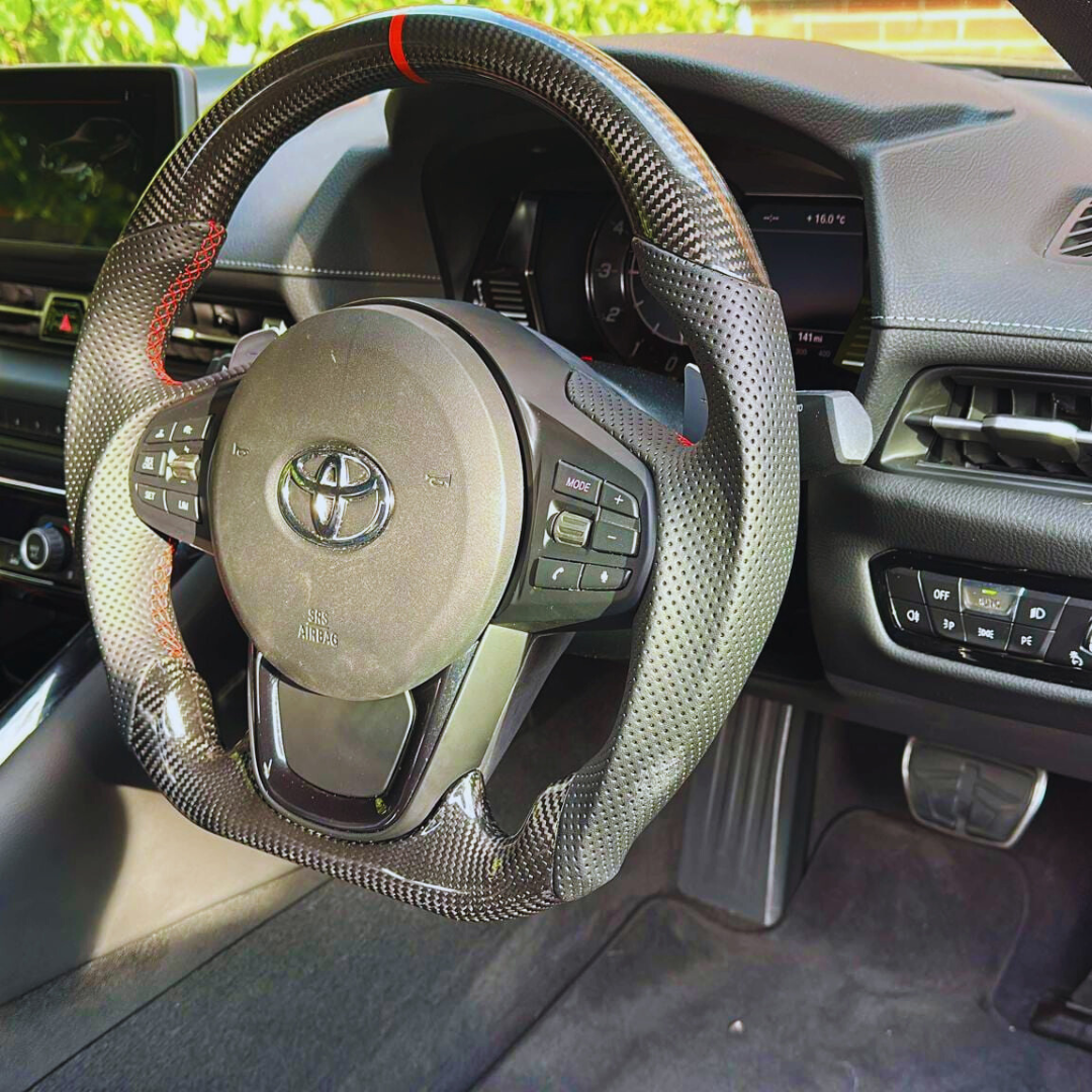 Toyota Supra A90 Carbon Fibre Steering Wheel (Red Stitching)