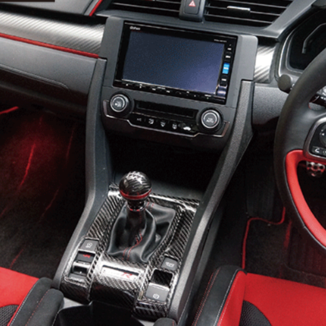 CREATE CARBON Gloss Black Gear Shift Panel Trim Cover For Honda Civic Type R FK8